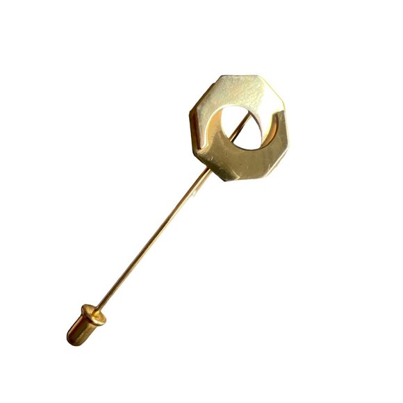 Vintage Gold Tone Pin Circle 3D Simple Classic Elegant - Picture 7 of 7
